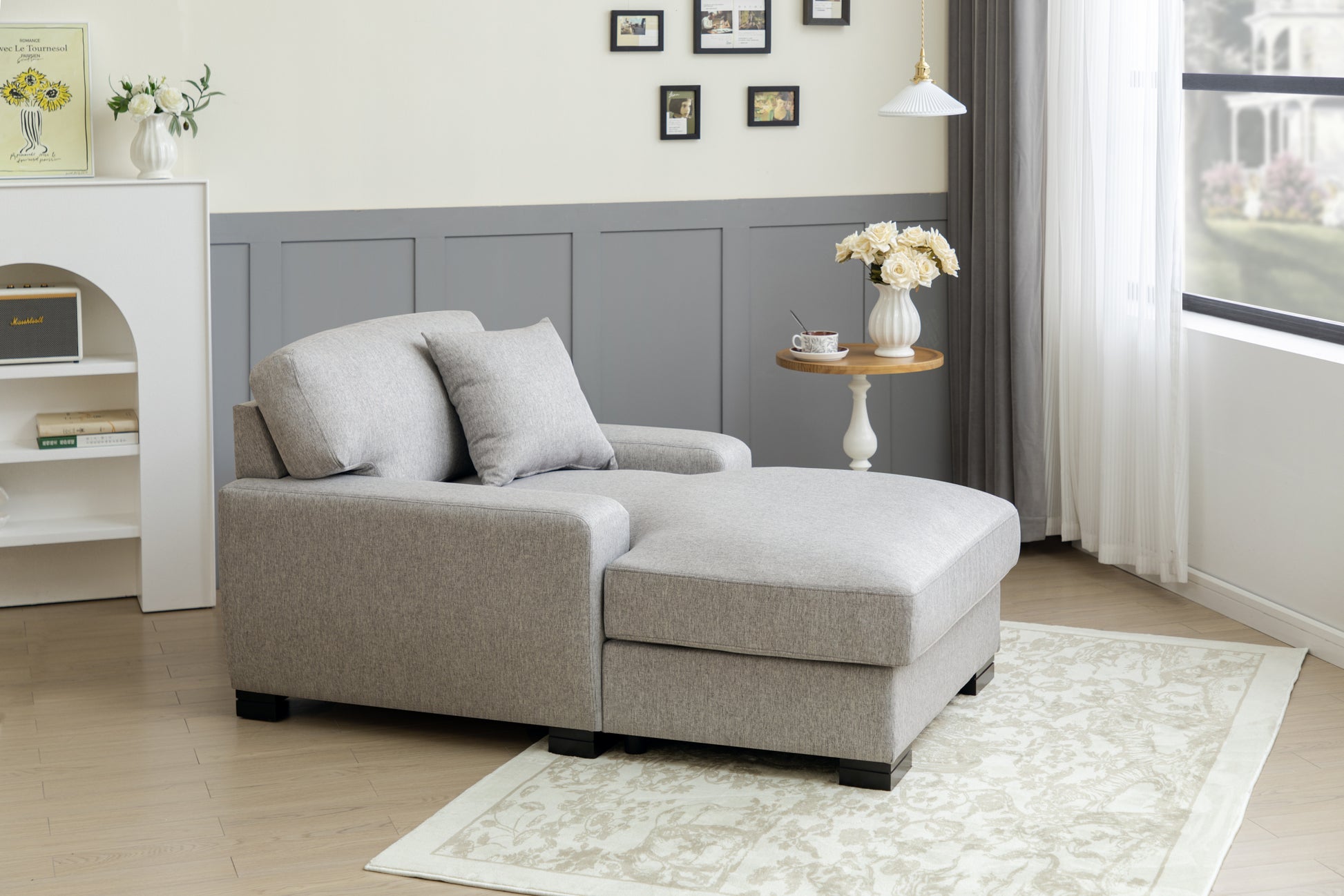 Modern Mid Century Indoor Oversized Chaise Lounger Comfort Sleeper Sofa With Pillow And Soild Wood Legs, Linen, Gray Gray Linen