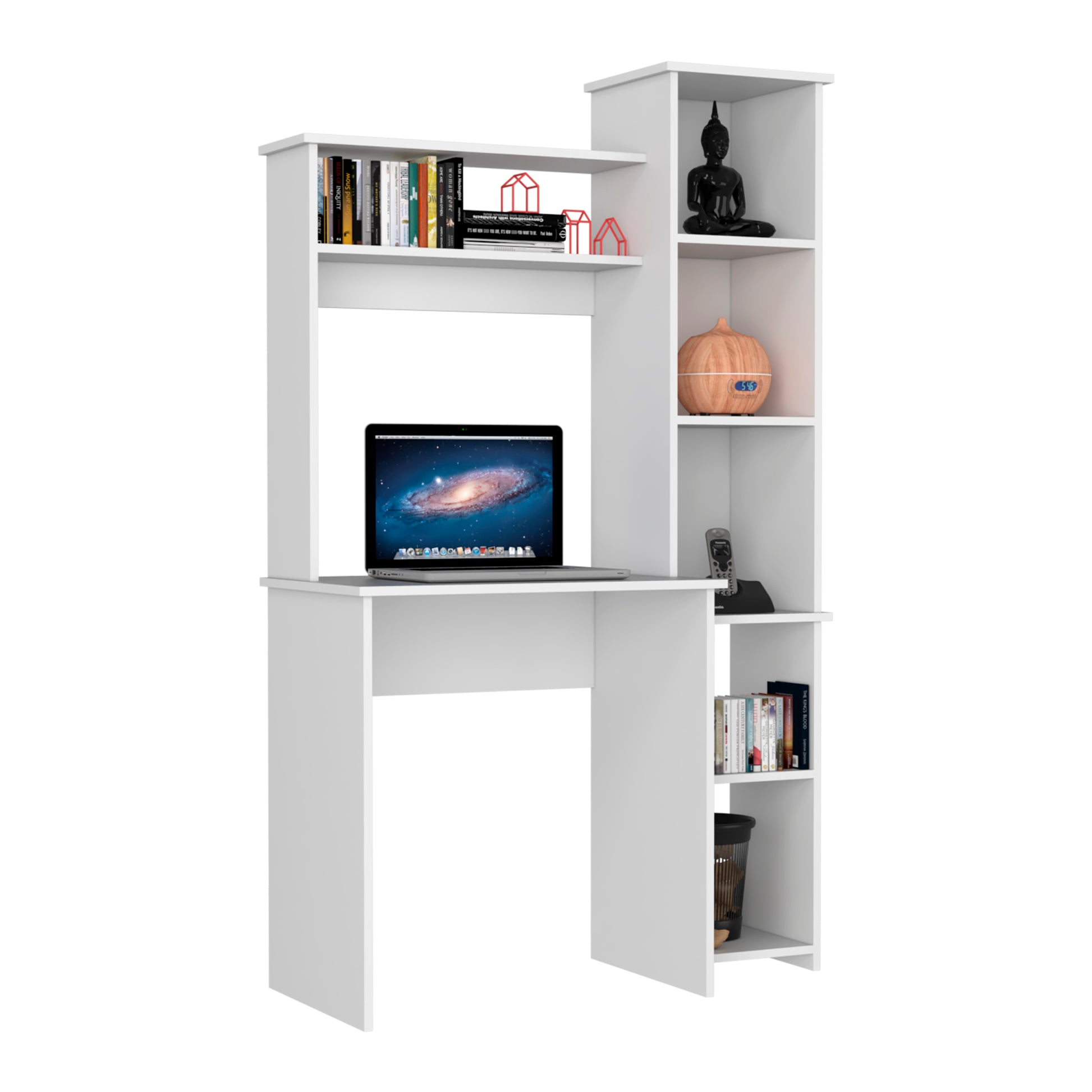 Desk Logan, Five Cubbies, White Finish White Particle Board