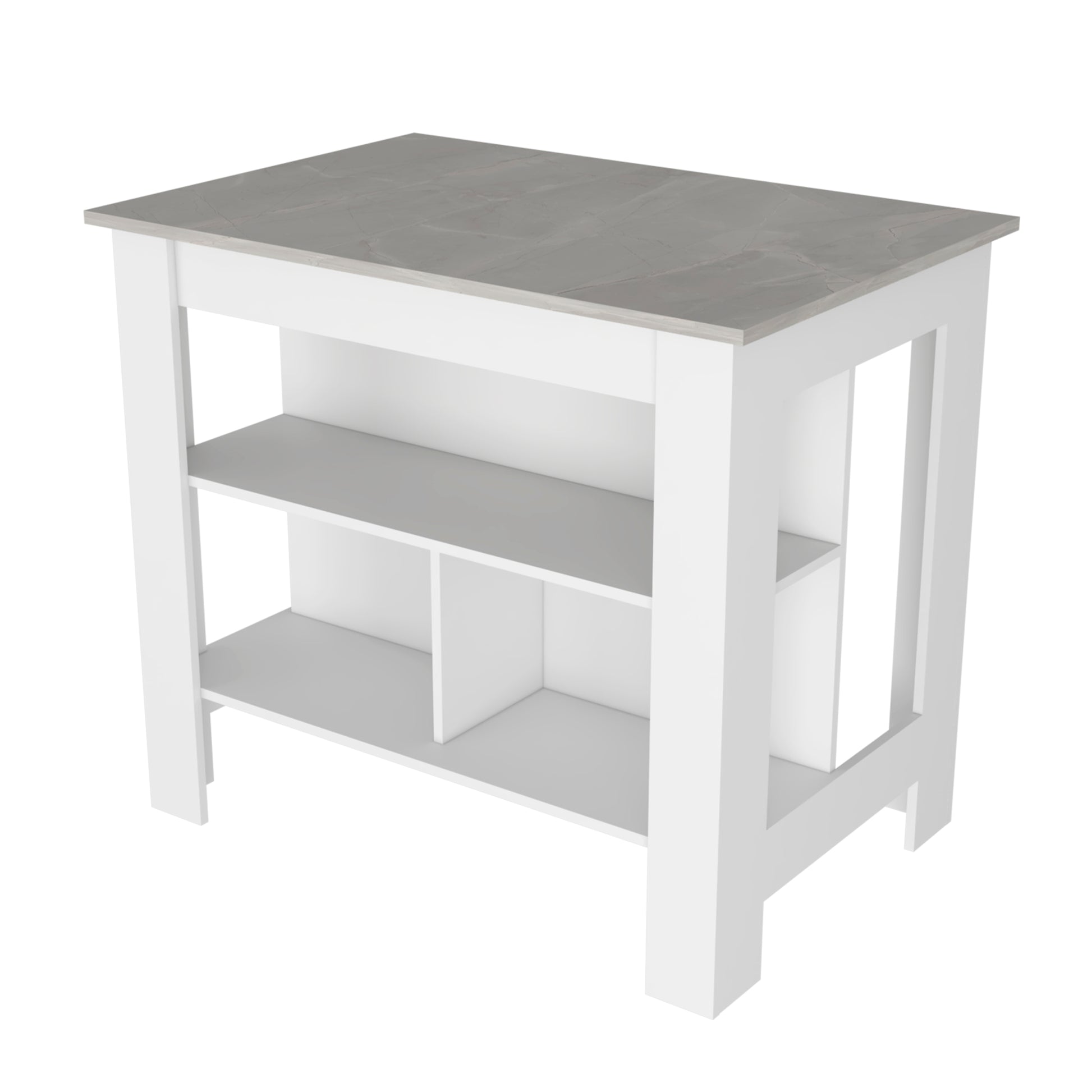 Kitchen Island Dozza, Three Shelves, White Ibiza Marble Color Finish Multicolor Particle Board