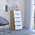 5 Drawers Dresser Maryland, Metal Handle, White Pine Finish Multicolor Particle Board