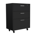 3 Drawers Storage Cabinet With Casters Lions Office, Black Wengue Finish Gray Particle Board