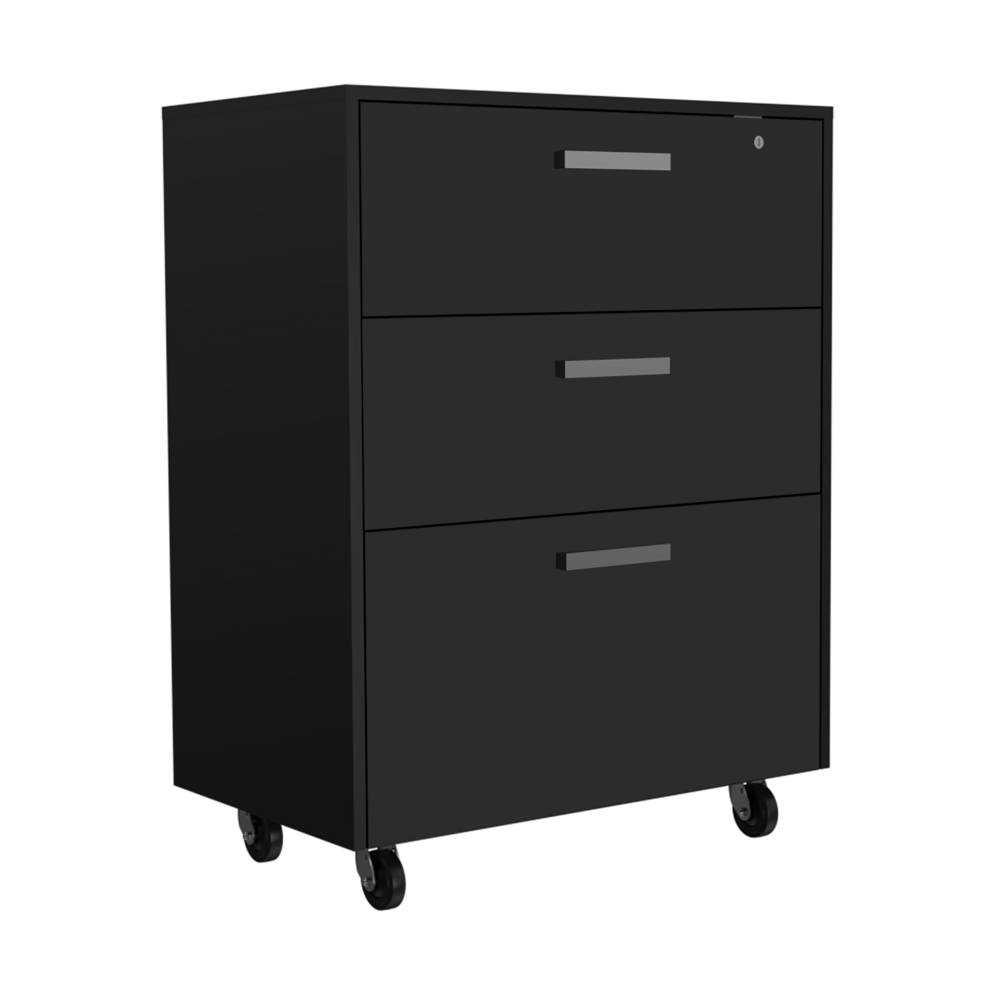 3 Drawers Storage Cabinet With Casters Lions Office, Black Wengue Finish Gray Particle Board