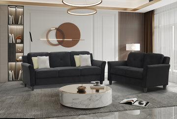 Fashion Living Room Two Piece Sofa Set, Living Room Three Seater Two Seater Antique Black Polyester