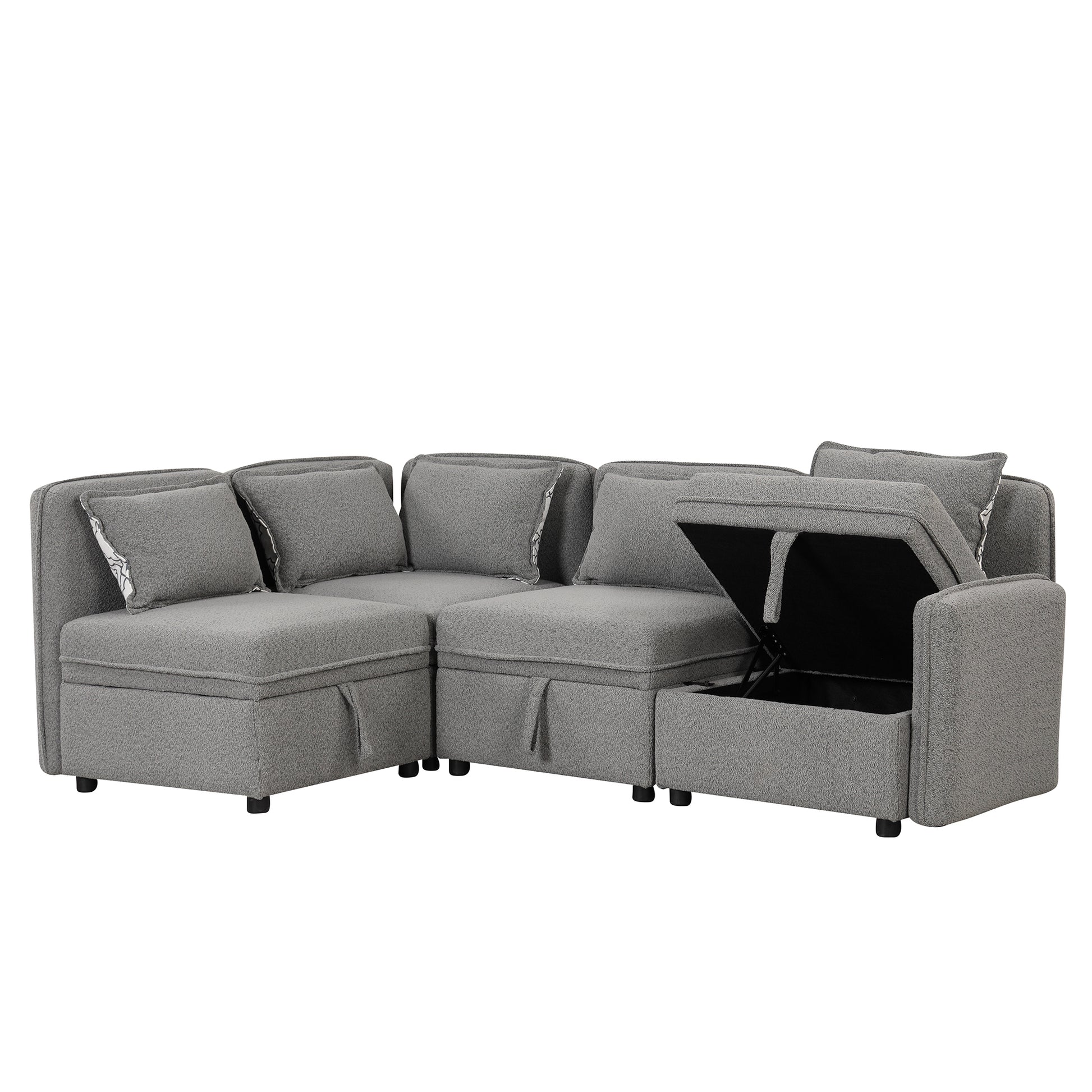 122.8" Convertible Modular Minimalist Sofa Free Combination 4 Seater Sofa Chenille Fabric Sectional Sofa With 5 Pillows For Living Room, Office, Apartment, Small Space, Gray Gray Foam Chenille 4 Seat