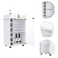 Bar Cart Baltimore, Six Wine Cubbies, Glass Door, Four Caster, Two Shelves, White Finish White Particle Board