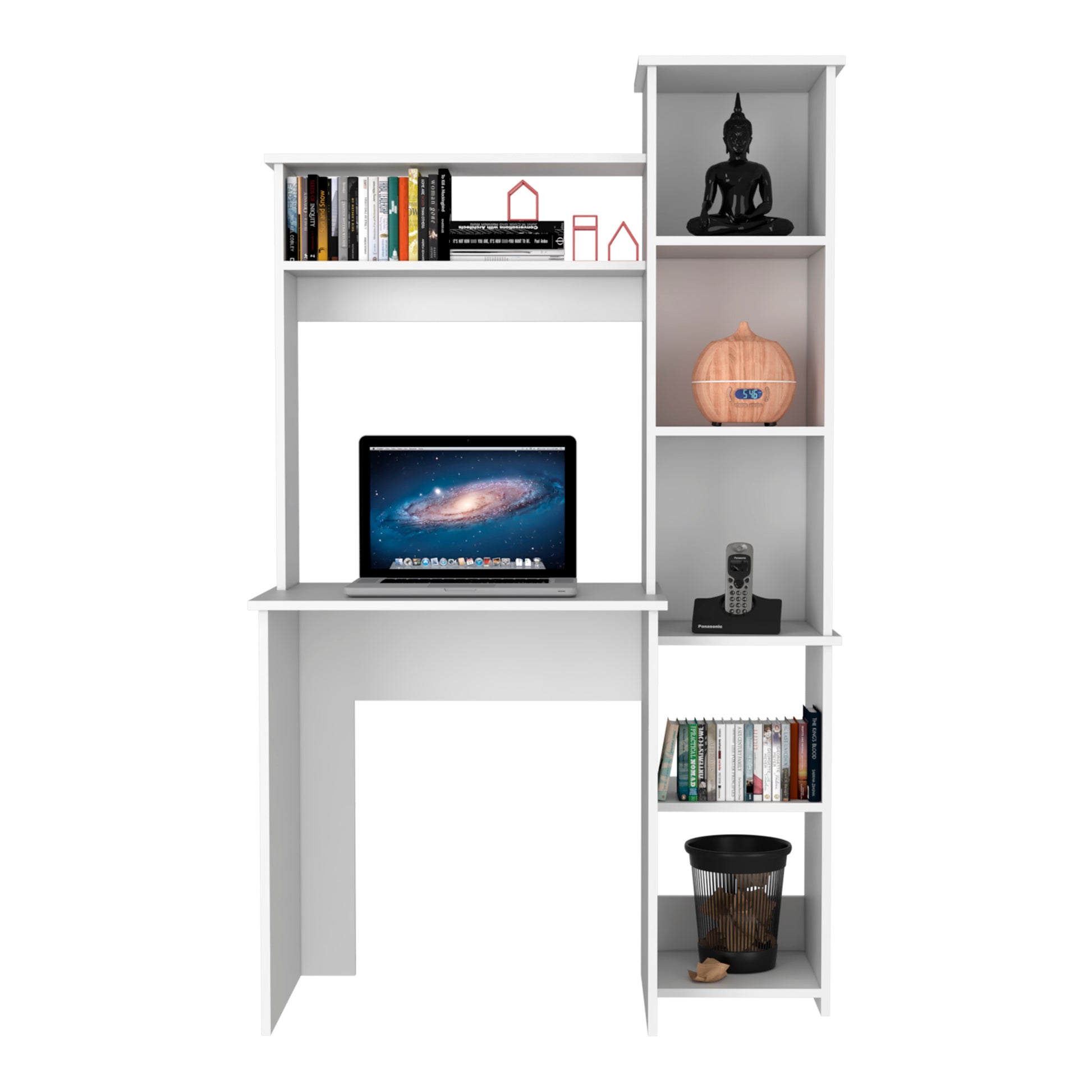 Desk Logan, Five Cubbies, White Finish White Particle Board