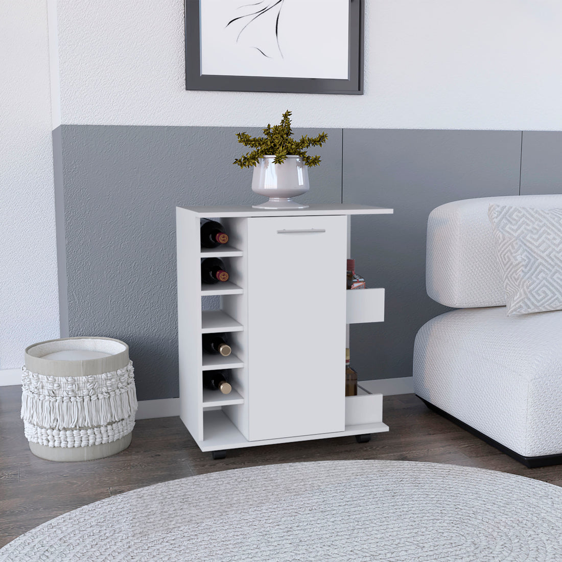 Kitchen Island Wynne With Storage And Cabinet, White Macadamia Finish White Particle Board