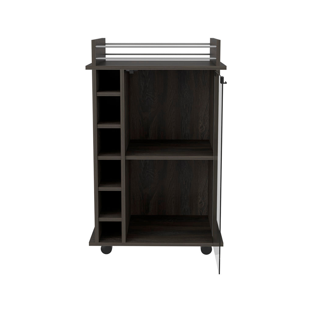 Bar Cart Baltimore, Six Wine Cubbies, Carbon Espresso Finish Espresso Particle Board