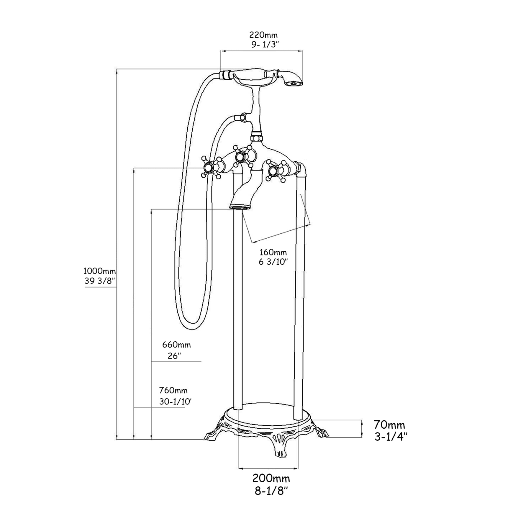 Freestanding Bathtub Faucet With Hand Shower Brushed Gold Metal