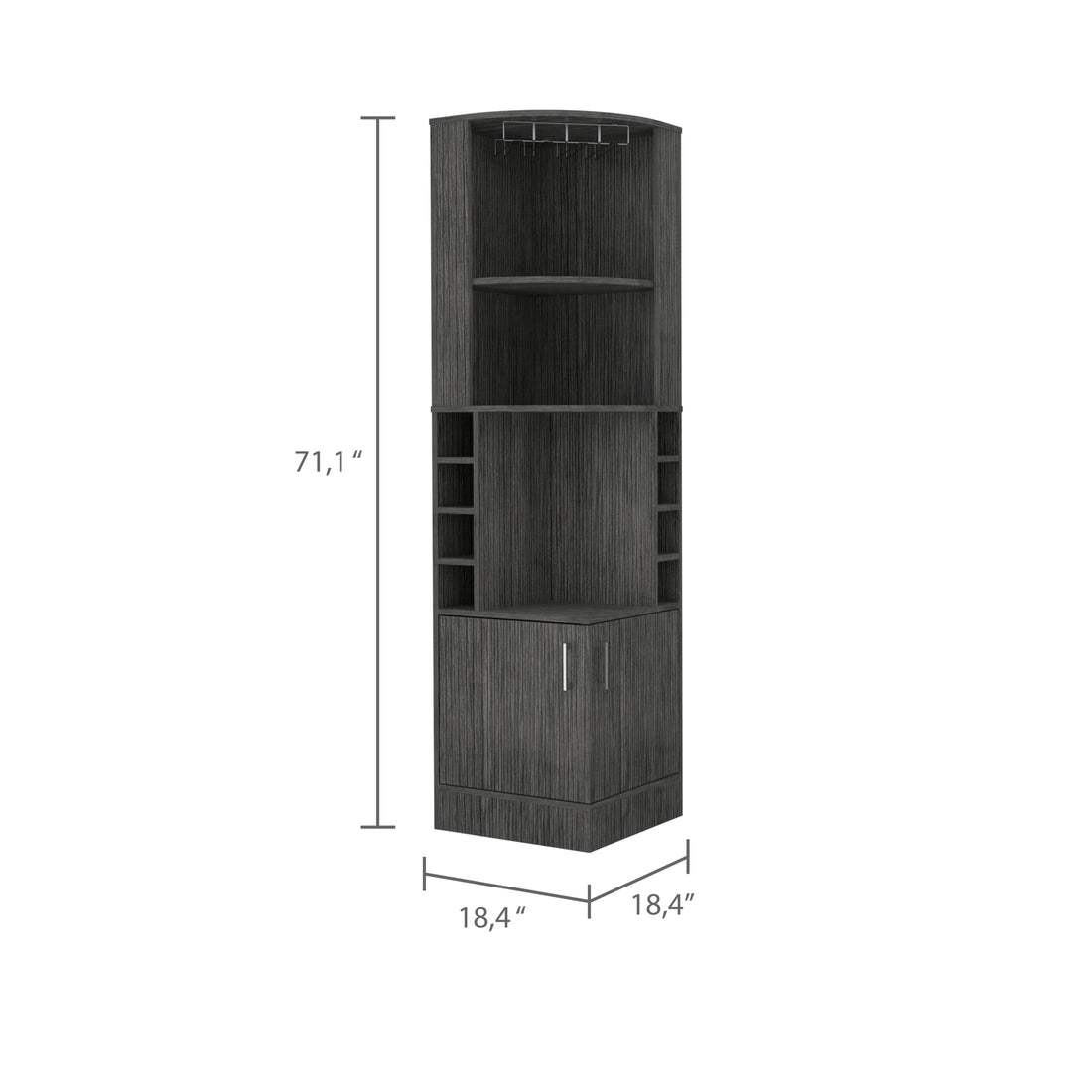 Bar Cabinet Papprika, 8 Wine Cubbies, Double Door, Smokey Oak Finish Gray Particle Board