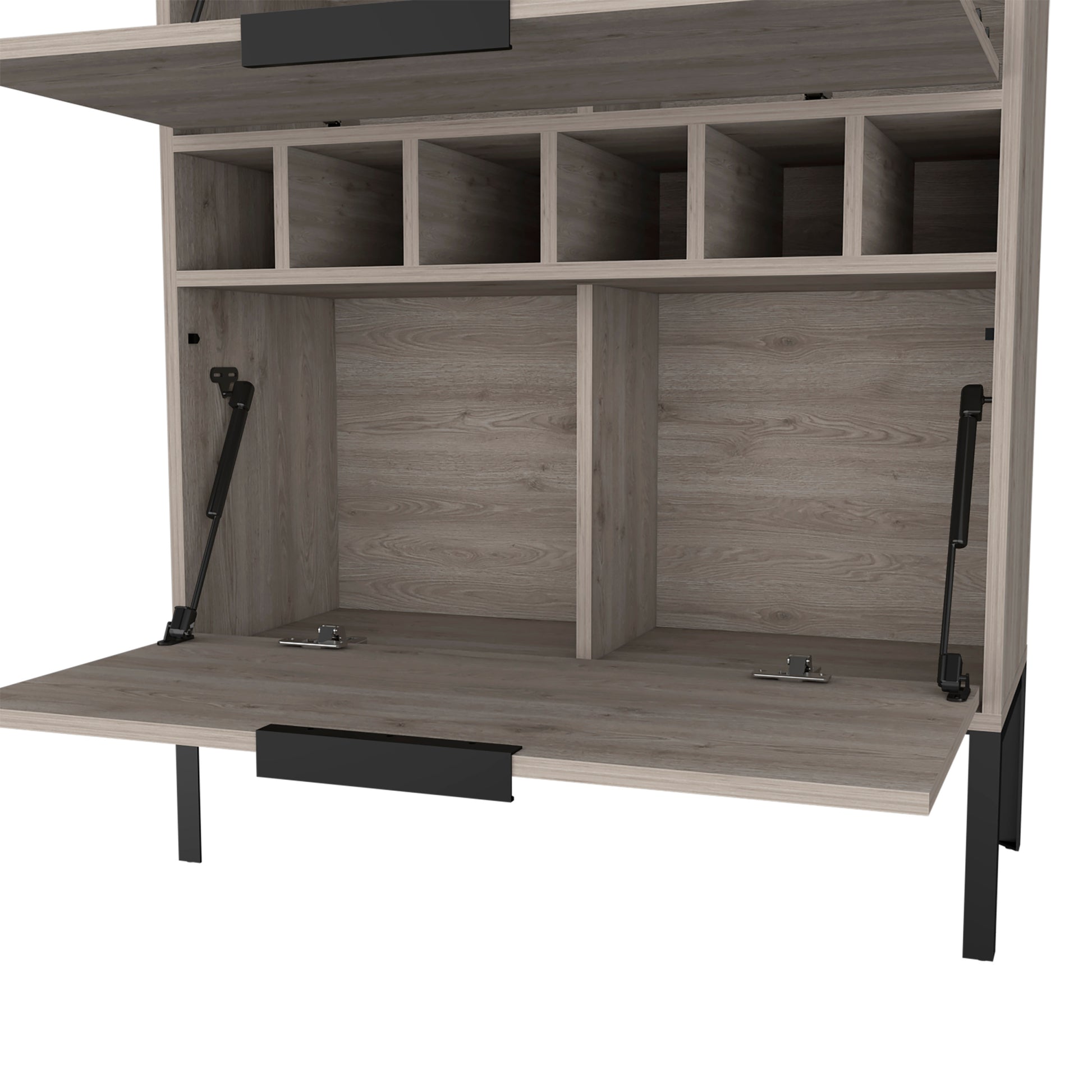 Bar Cabinet Puertu, Six Wine Cubbies, Double Door Cabinet, Light Gray Finish Light Gray Particle Board