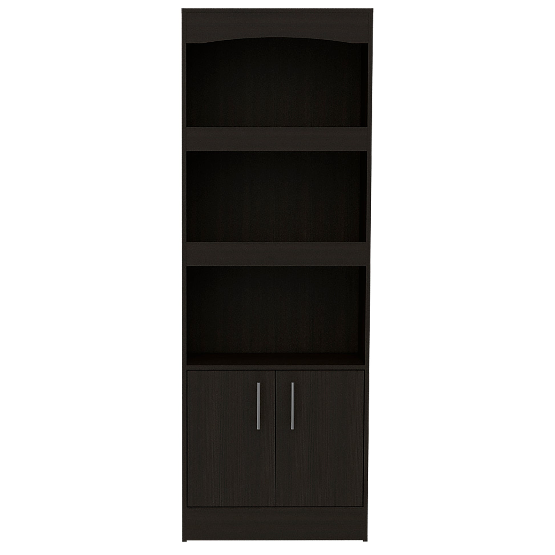 Bookcase Denver, Metal Hardware, Black Wengue Finish Black Particle Board