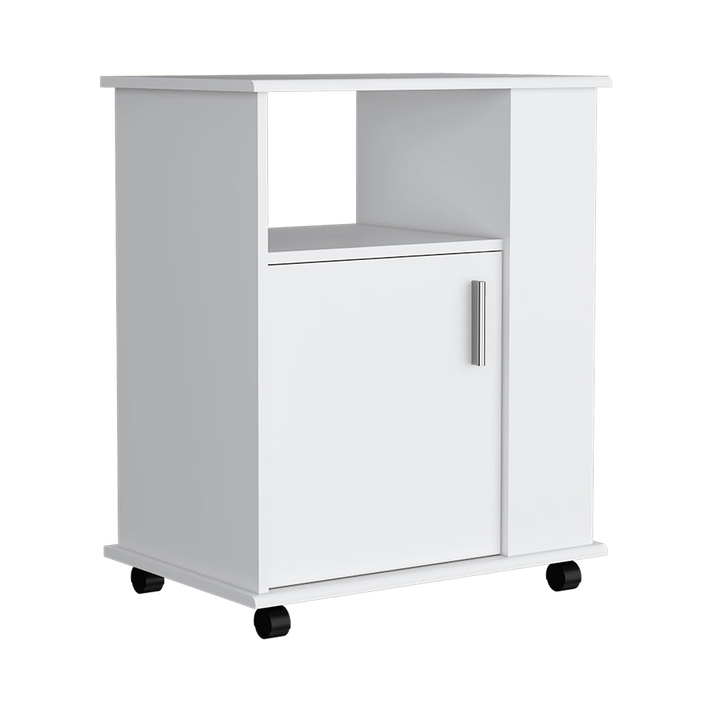 Kitchen Cart Newark, Three Side Shelves, White Finish White Particle Board