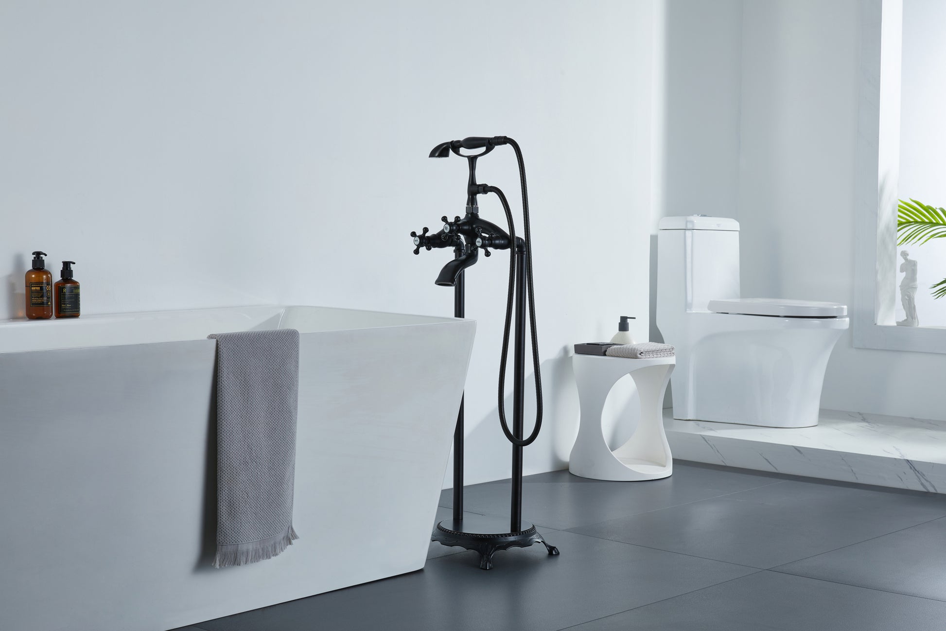 Freestanding Bathtub Faucet With Hand Shower Oil Rubbed Bronze Metal