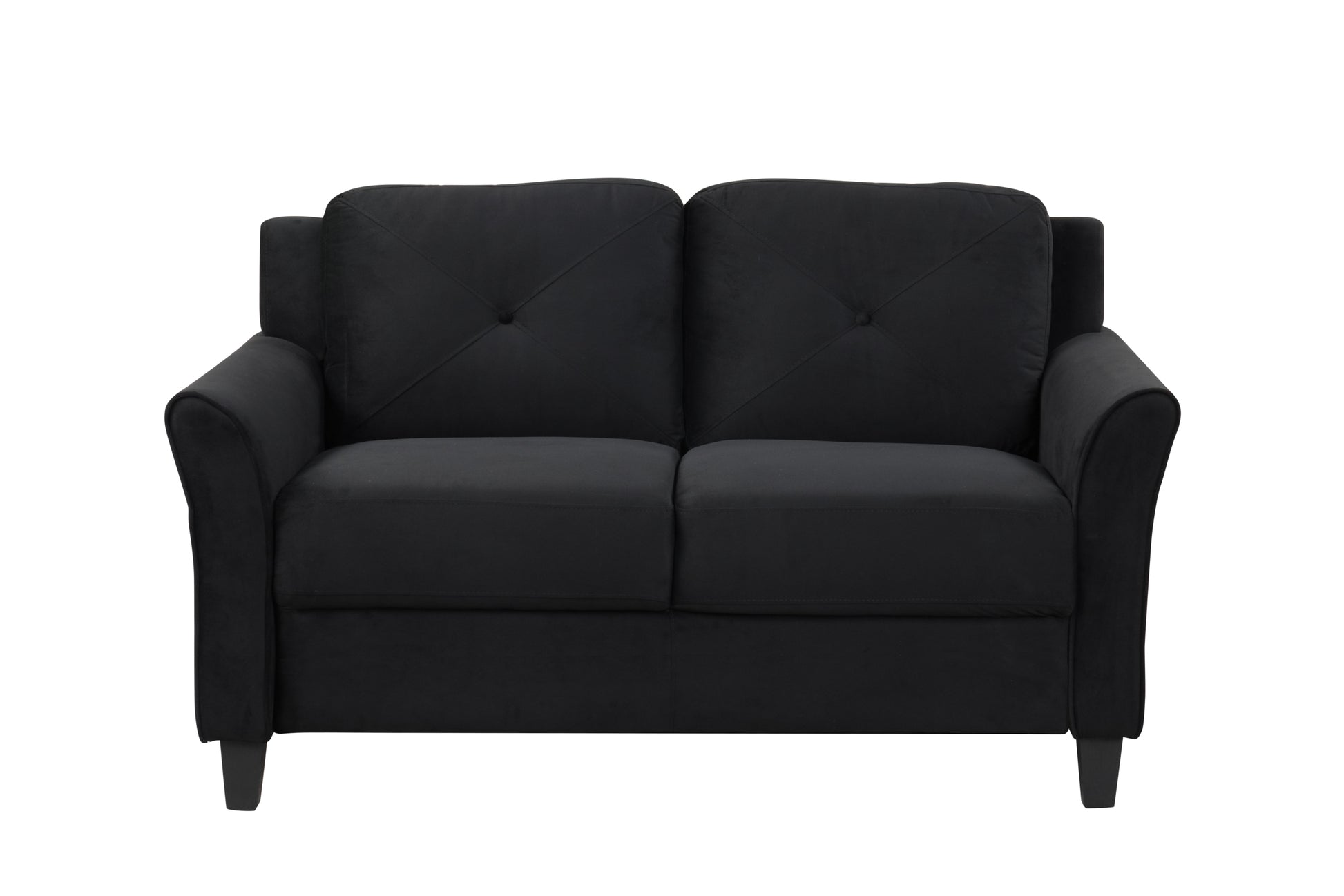 Fashionable Living Room Sofa With Double Seats, Black Fabric Antique Black Brown Velvet Wood Primary Living Space Soft Heavy Duty American Traditional Rubberwood Memory Foam And Polyurethane Foam Polyester 2 Seat