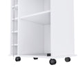 Bar Cart Baltimore, Six Wine Cubbies, Glass Door, Four Caster, Two Shelves, White Finish White Particle Board