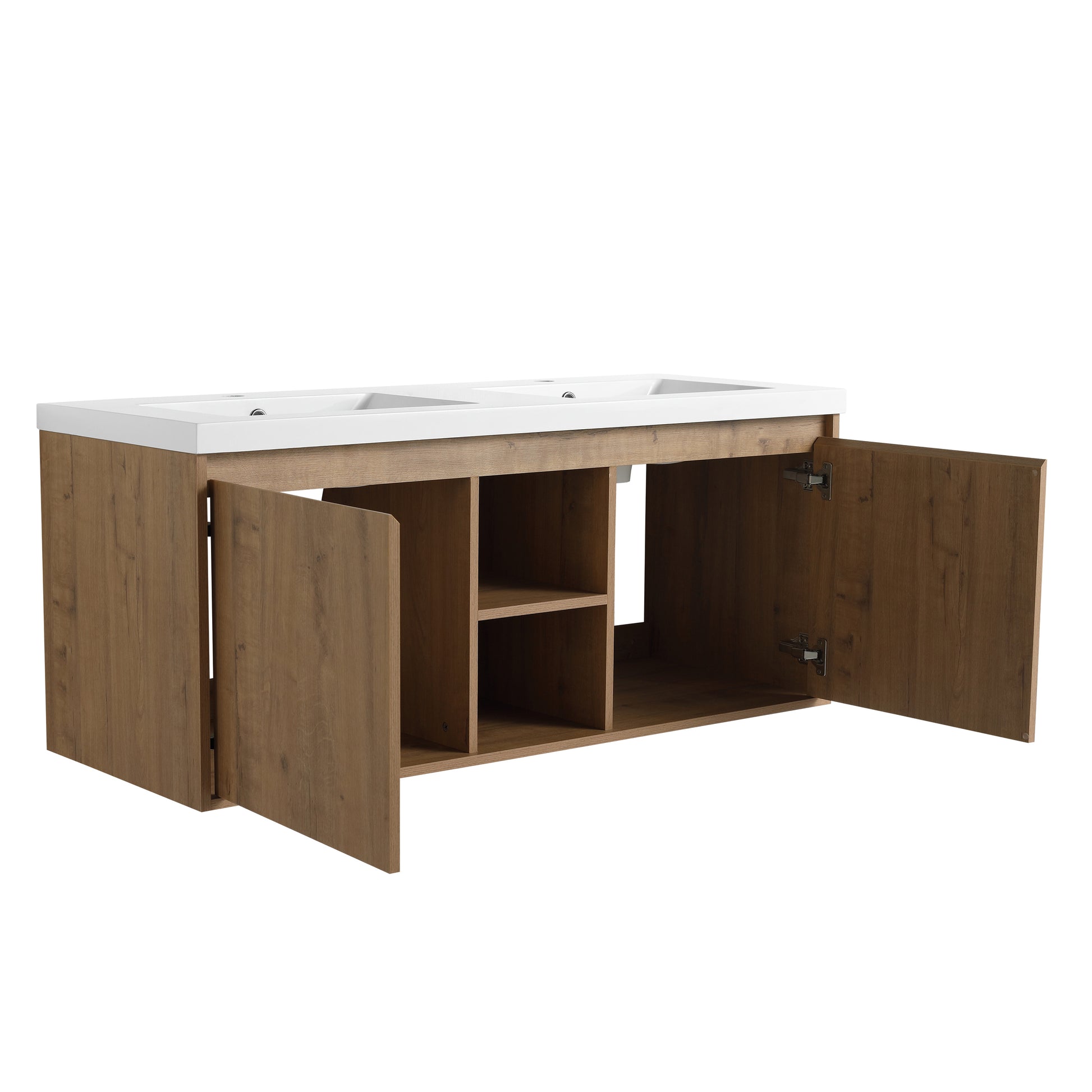 48" Wall Mounted Bathroom Vanity With Double Sink, Soft Closing Door Hinge Kd Package Bvb07248Imox Grb4840D Imitative Oak 2 Bathroom Wall Mounted Modern Plywood