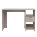 Computer Desk Odessa With Single Drawer And Open Storage Cabinets, Light Gray Finish Light Gray Particle Board