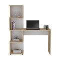 Computer Desk Jayess With Four Tier Storage Shelves, Light Oak White Light Oak Particle Board