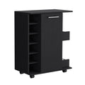 Bar Cart With Six Wine Cubbies Cabot, Two Side Storage Shelves And Casters, Black Wengue Finish Black Particle Board