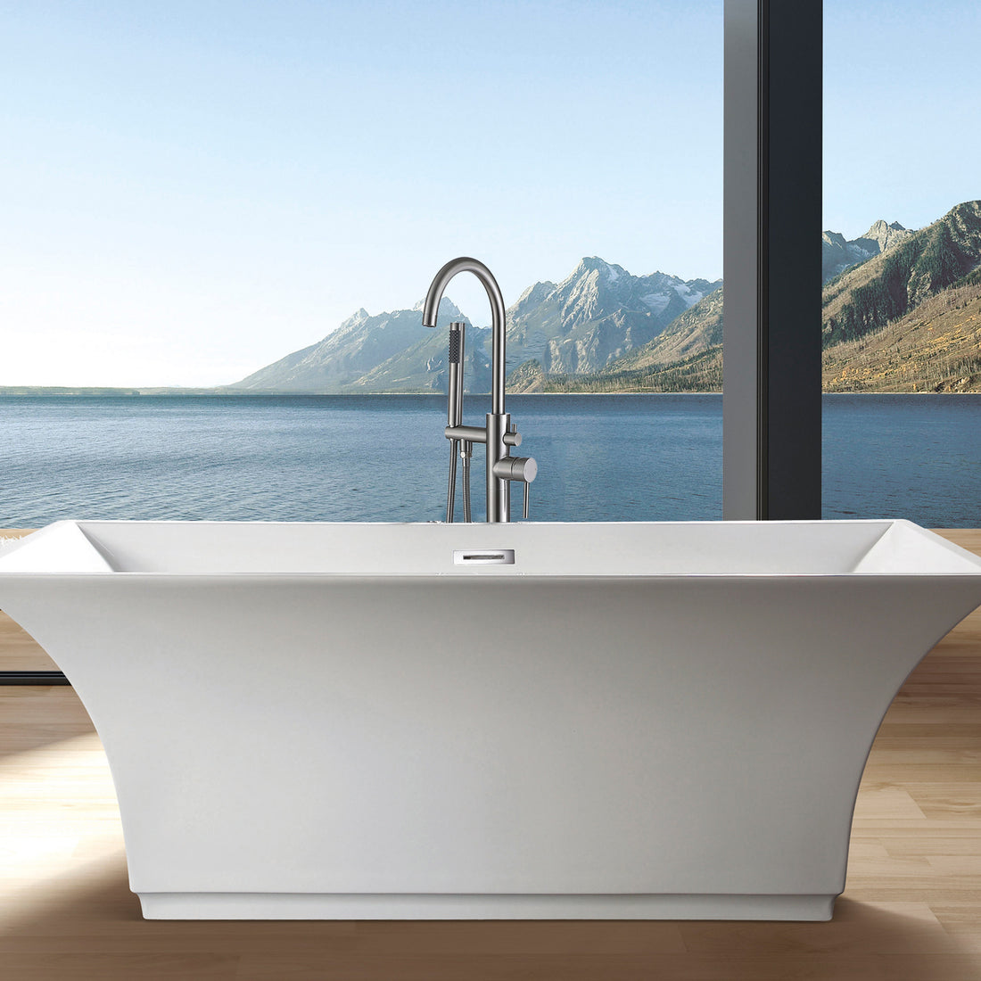 Freestanding Bathtub Faucet With Hand Shower Brushed Nickel Metal