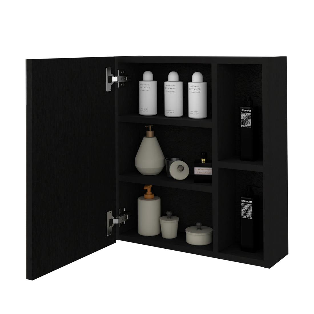 Medicine Cabinet Mirror Clifton, Five Internal Shelves, Black Wengue Finish Black Particle Board