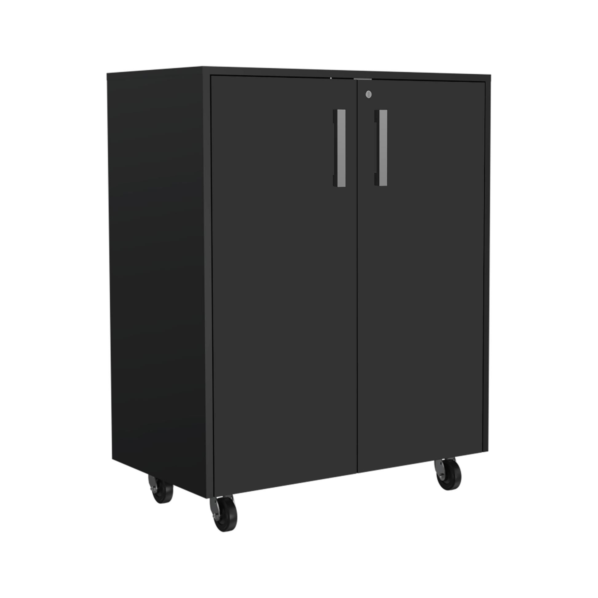 Storage Cabinet Lions, Double Door And Casters, Black Wengue Finish Gray Particle Board