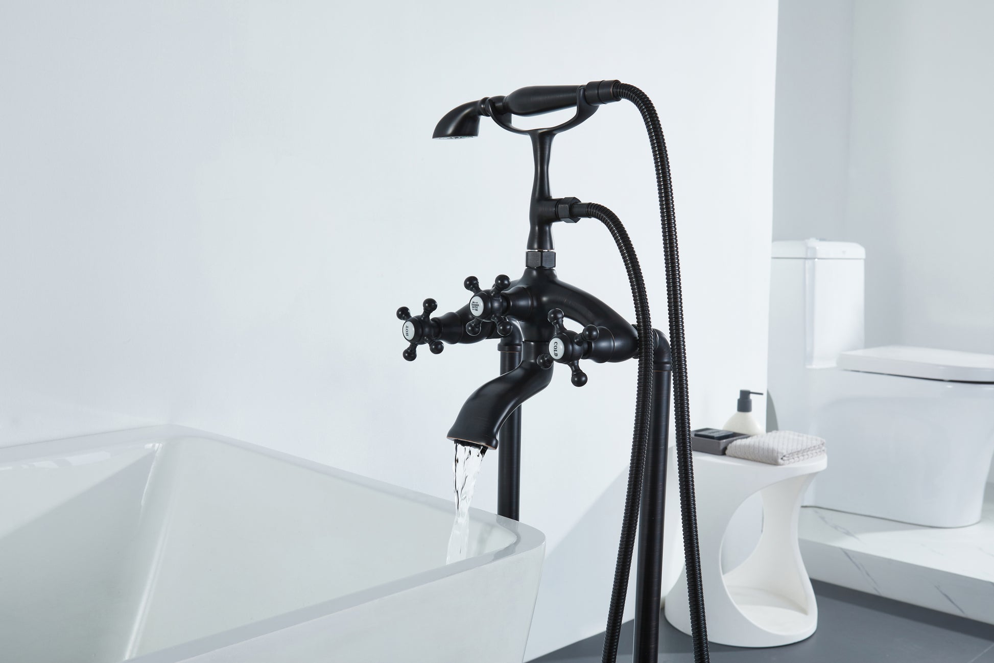 Freestanding Bathtub Faucet With Hand Shower Oil Rubbed Bronze Metal