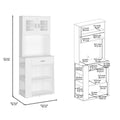 Pantry Double Door Cabinet Folbert, Three Side Shelves, White Finish White Particle Board