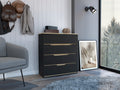 Dresser Oboe, Superior Top, Four Drawers, Black Wengue Light Oak Finish Light Oak Particle Board