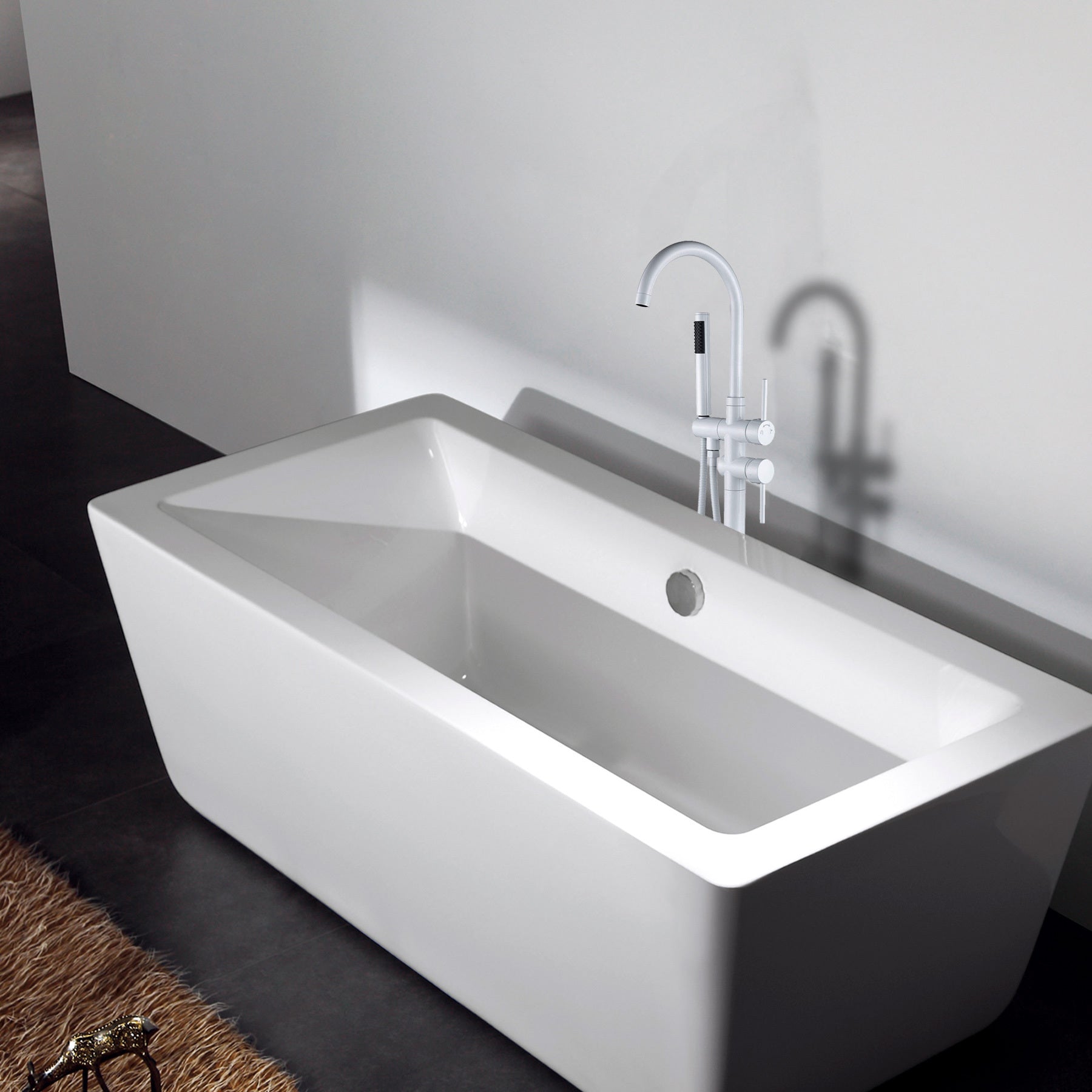 Freestanding Bathtub Faucet With Hand Shower White Metal