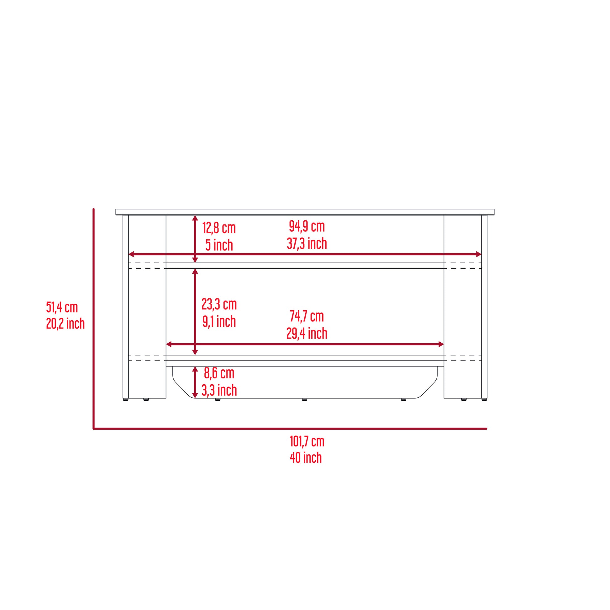 Storage Table Polgon, Extendable Table Shelf, Lower Shelf, Light Oak White Finish Light Oak Particle Board