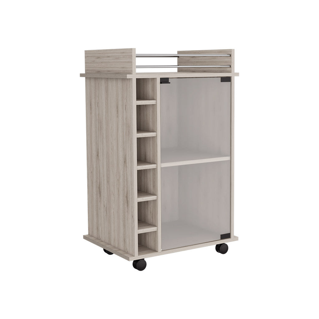 Bar Cart Baltimore, Six Wine Cubbies, Light Gray Finish Light Gray Particle Board