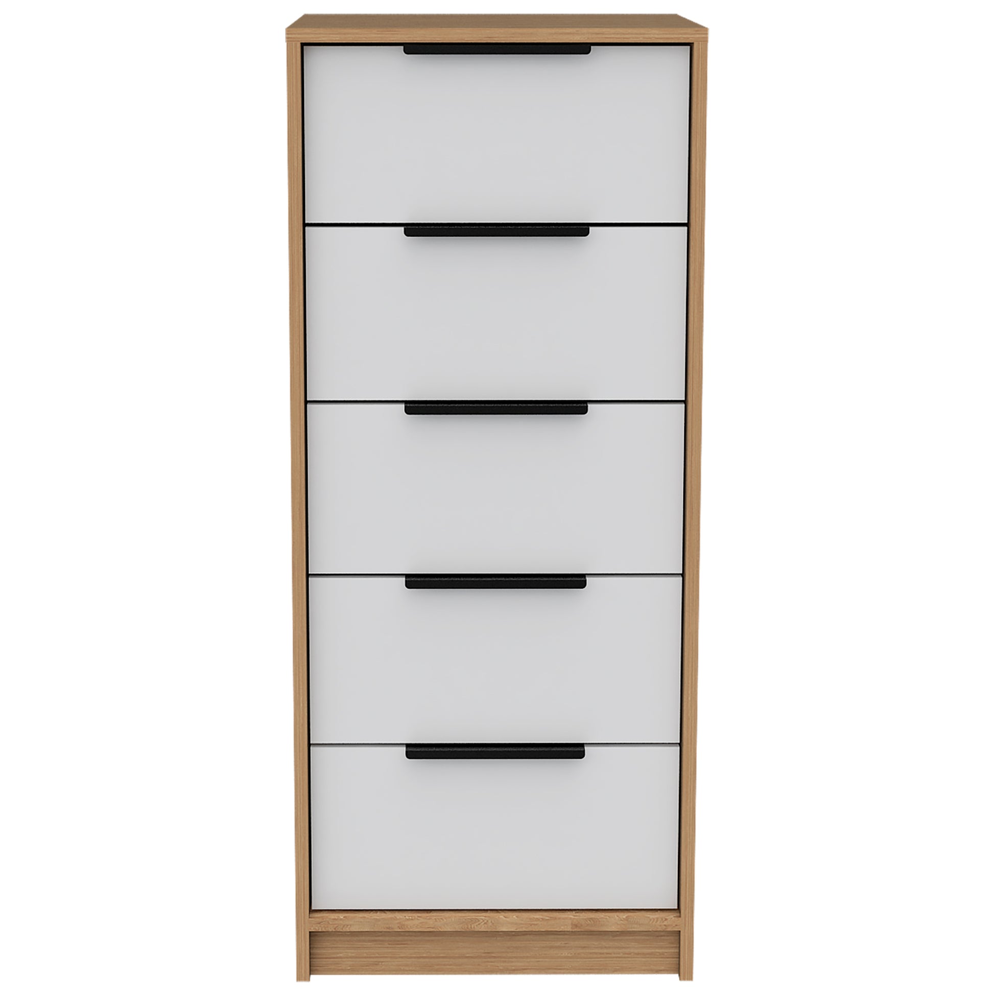 5 Drawers Dresser Maryland, Metal Handle, White Pine Finish Multicolor Particle Board