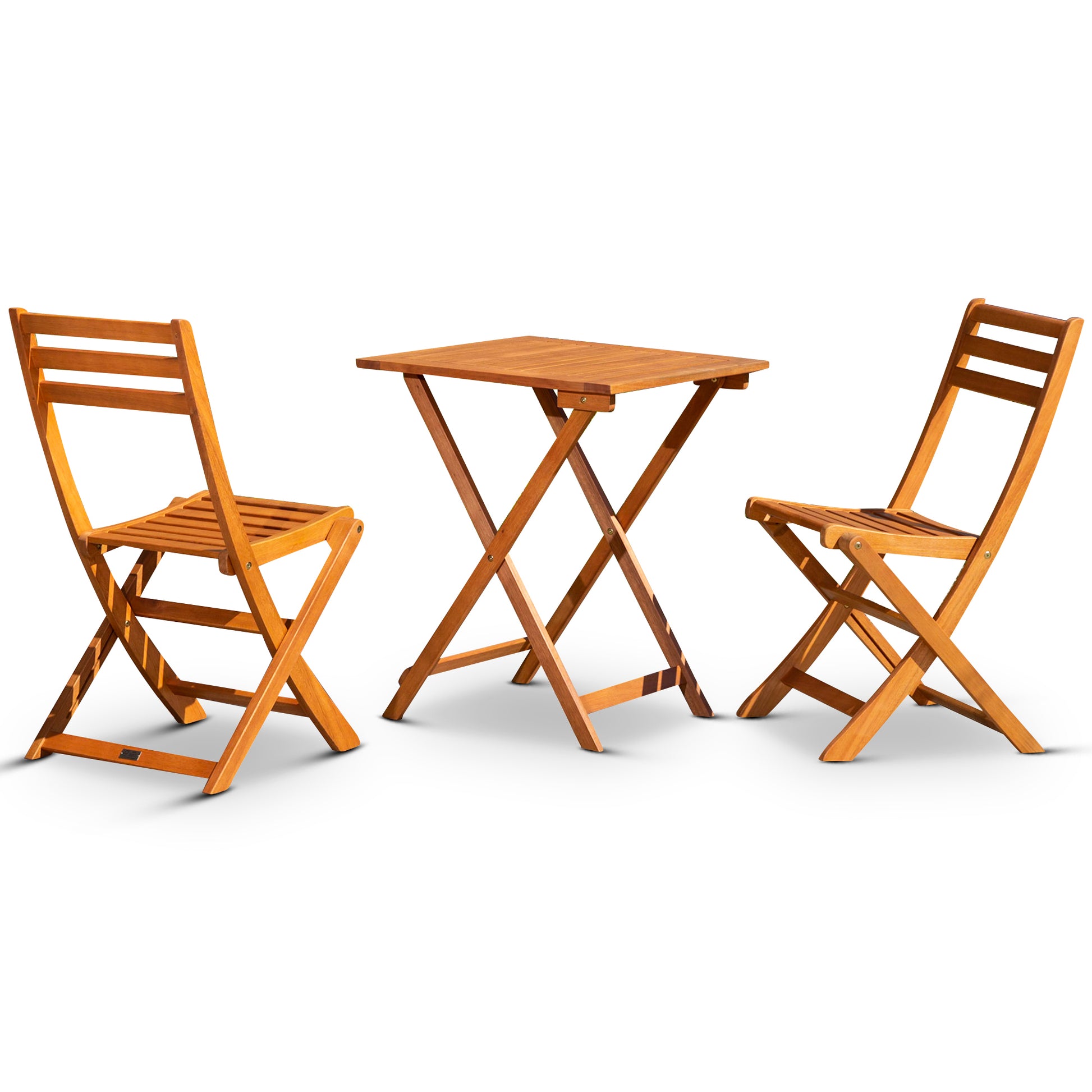 3 Piece Eucalyptus Bistro Set, Square, Natural Oil Natural Eucalyptus