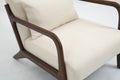 Mid Century Modern Accent Chair With Wood Frame, Upholstered Living Room Chairs With Waist Cushion, Reading Armchair For Bedroom Sunroom White Cotton Velvet