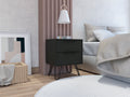 Nightstand Skyoner 2, Harpin Legs, Two Drawers, Black Wengue Finish Black Particle Board