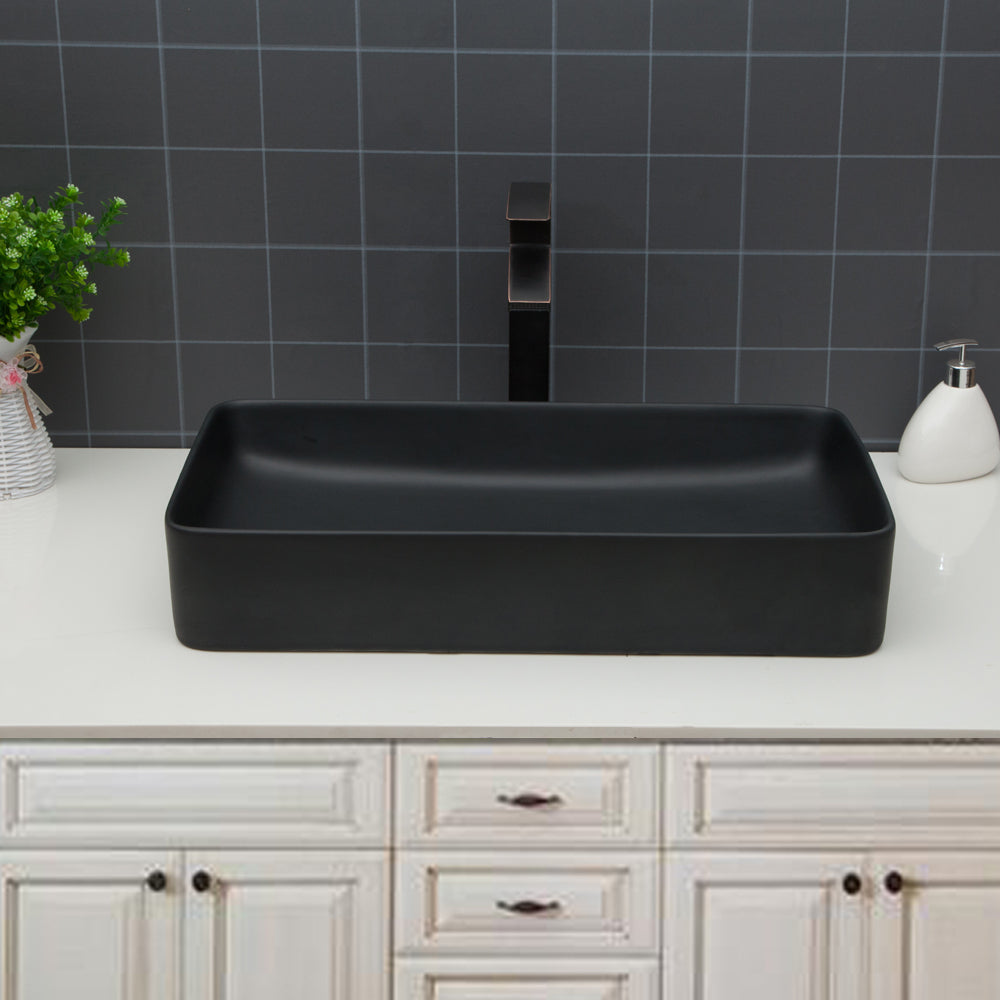 24"X13.5" Black Ceramic Rectangular Vessel Bathroom Sink Black Ceramic