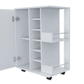 Bar Cart Wells, Four Casters, Six Wine Cubbies, Single Door Cabinet, White Finish White Particle Board