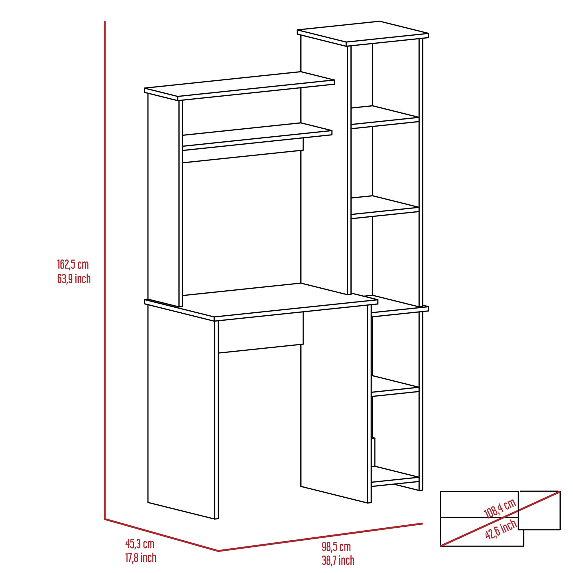 Desk Logan, Five Cubbies, Light Oak Finish Light Oak Particle Board