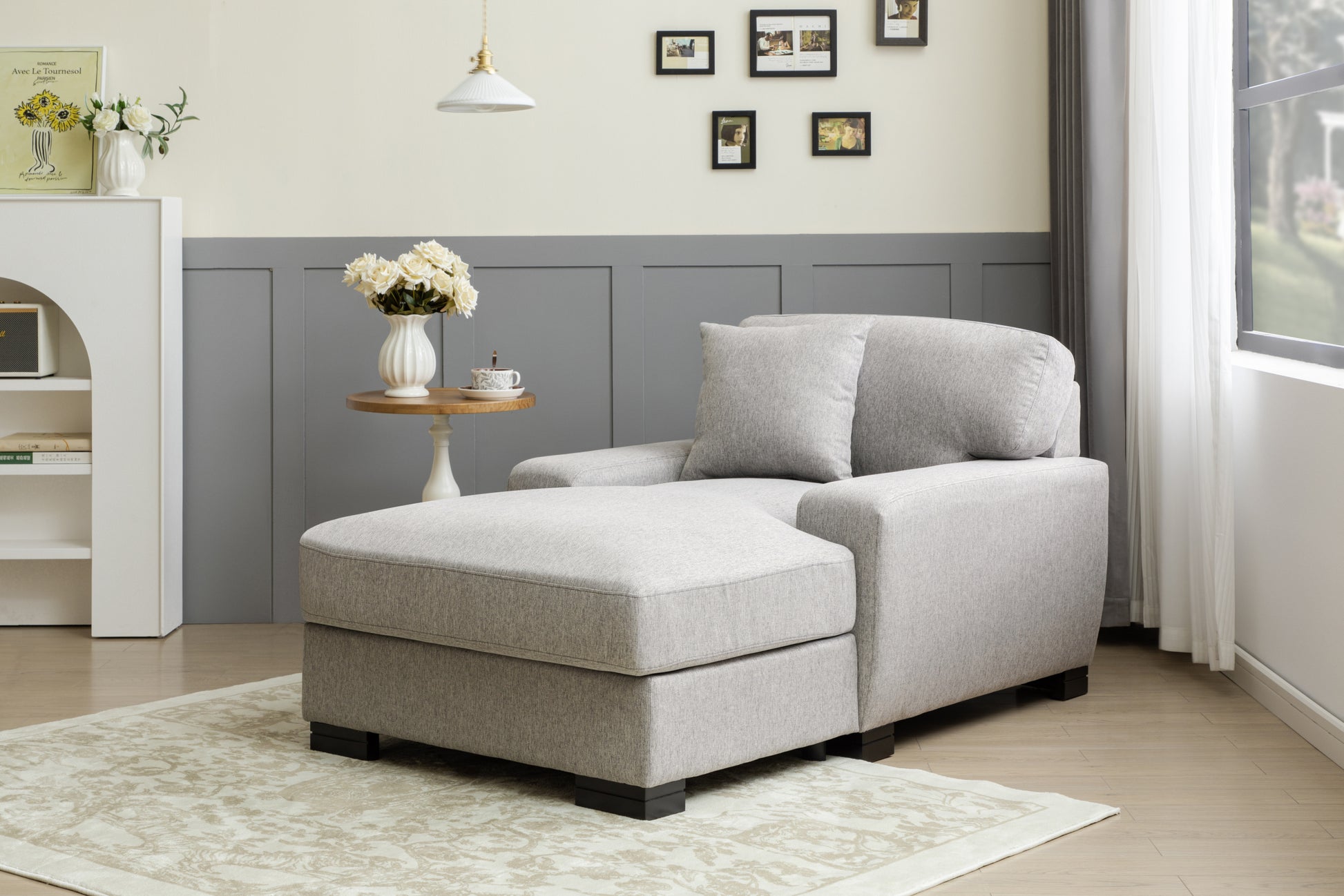 Modern Mid Century Indoor Oversized Chaise Lounger Comfort Sleeper Sofa With Pillow And Soild Wood Legs, Linen, Gray Gray Linen