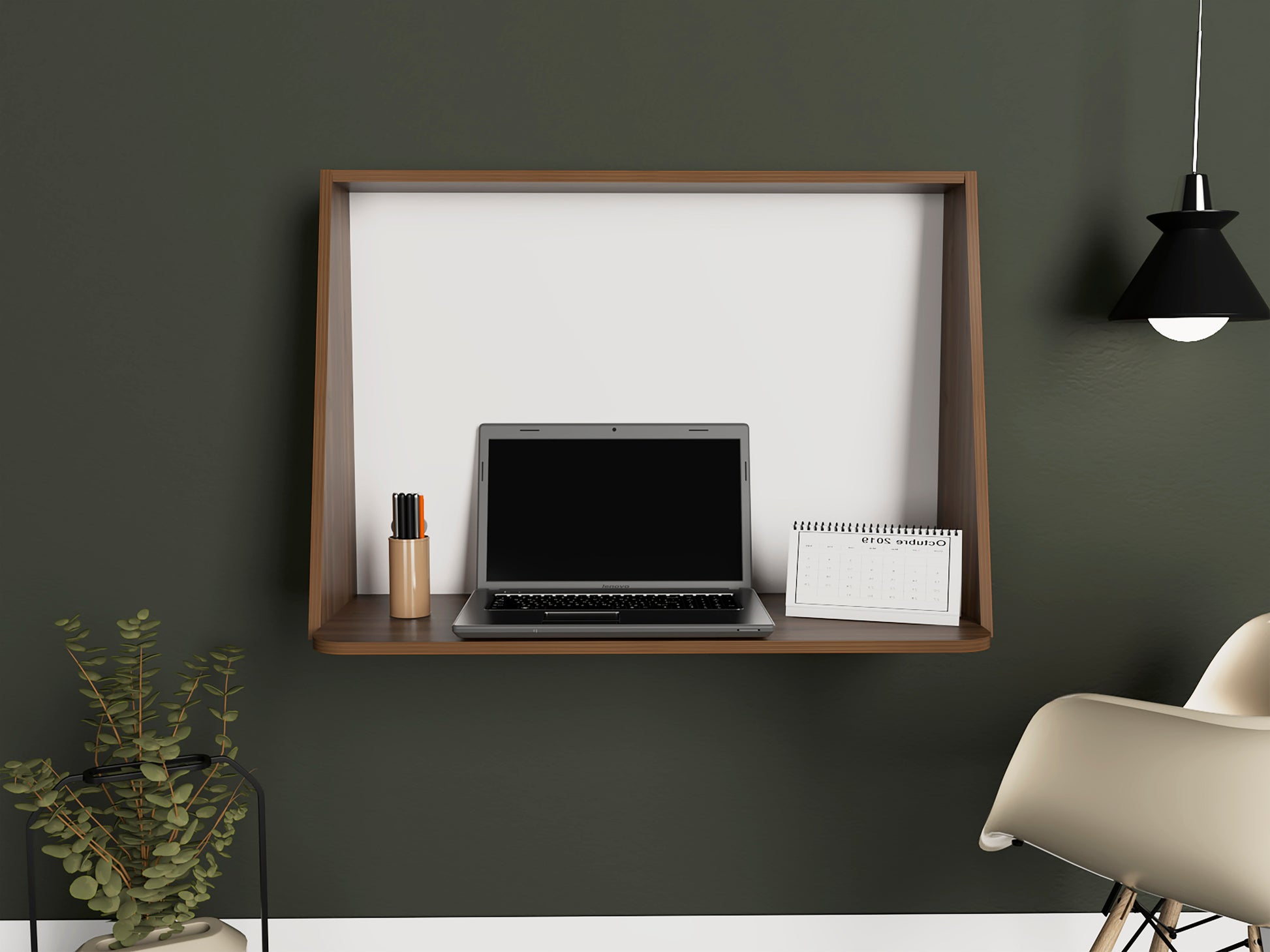 Wall Desk Afrec, Single Shelf, Mahogany White Finish Light Oak Floating Desk Particle Board