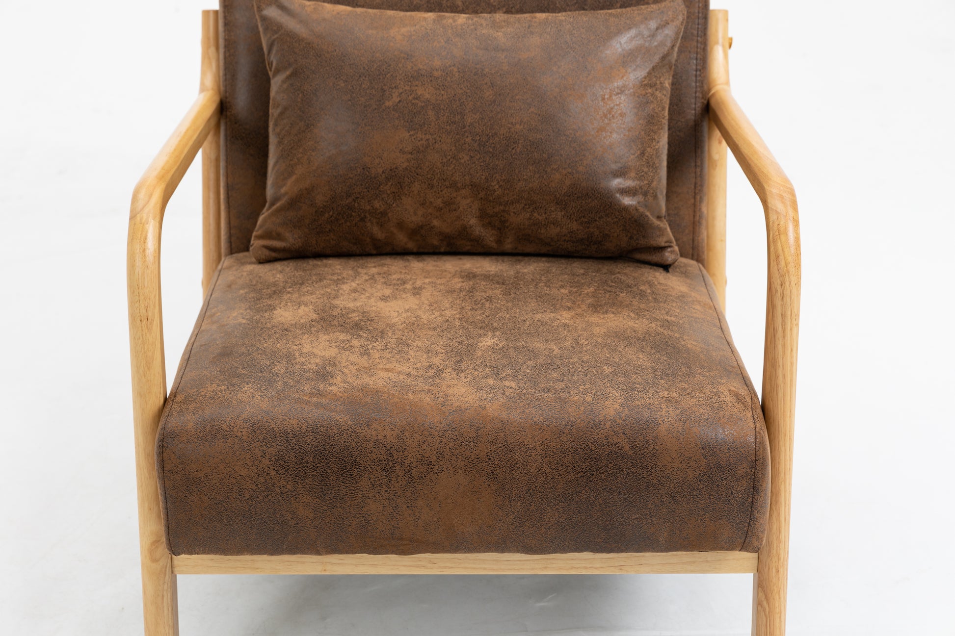 Mid Century Modern Accent Chair With Wood Frame, Upholstered Living Room Chairs With Waist Cushion, Reading Armchair For Bedroom Sunroom White Cotton Pu Leather