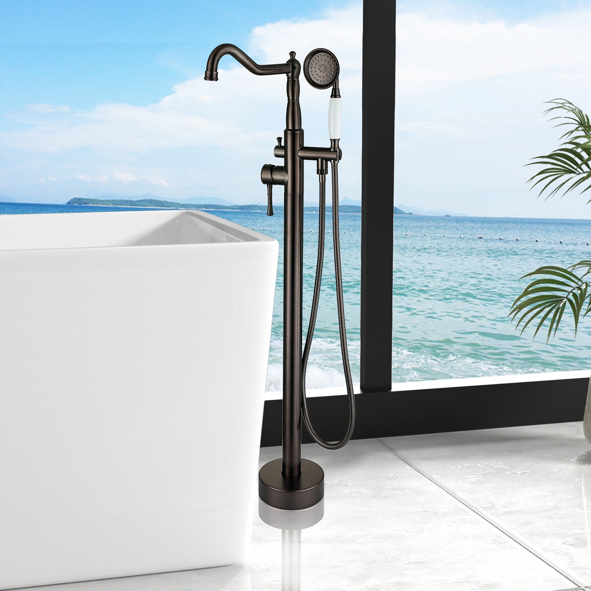 Freestanding Bathtub Faucet With Hand Shower Oil Rubbed Bronze Metal