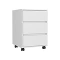 Three Drawers Bang, Filing Cabinet, Roller Blade Glide, White Finish White Particle Board