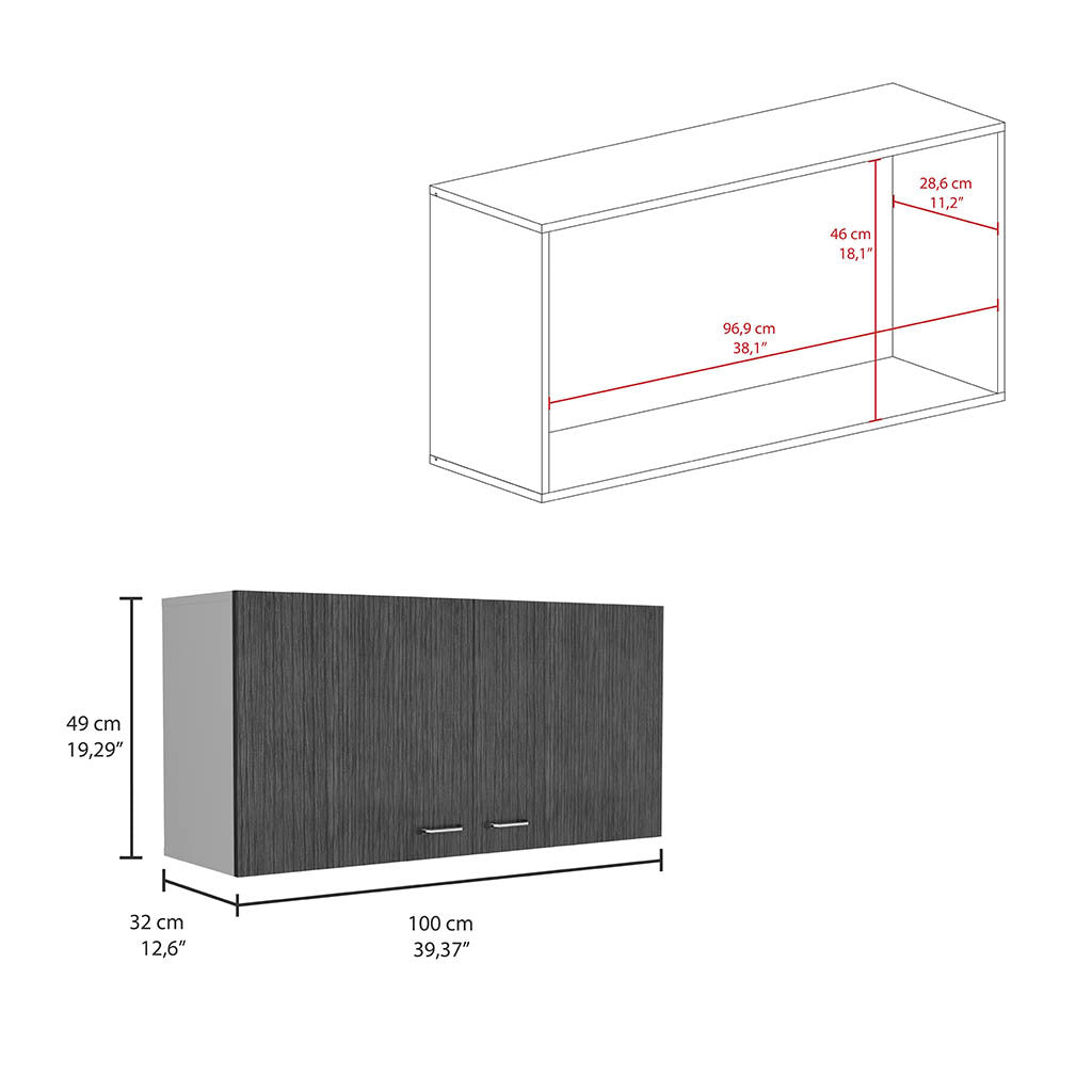 Wall Cabinet Toran, Two Shelves, Double Door, White Smokey Oak Finish Multicolor Particle Board