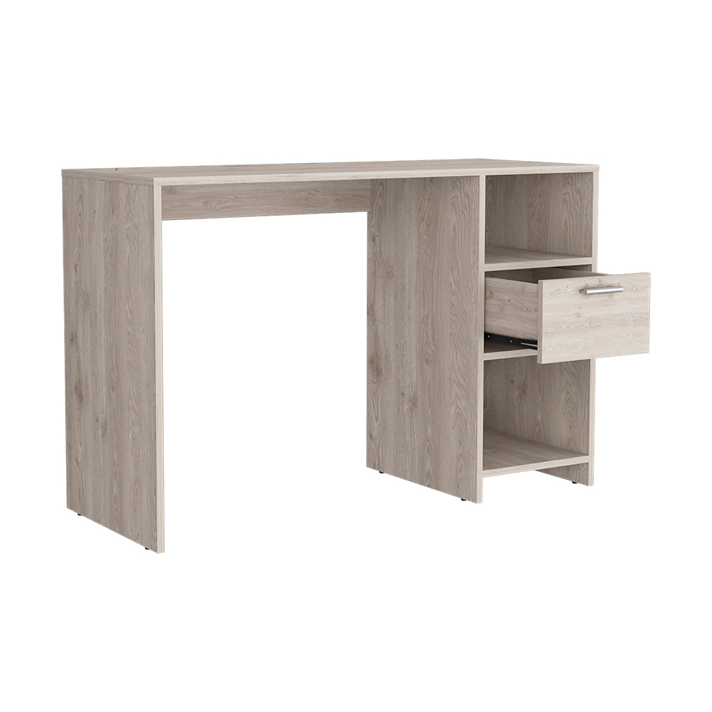 Computer Desk Odessa With Single Drawer And Open Storage Cabinets, Light Gray Finish Light Gray Particle Board