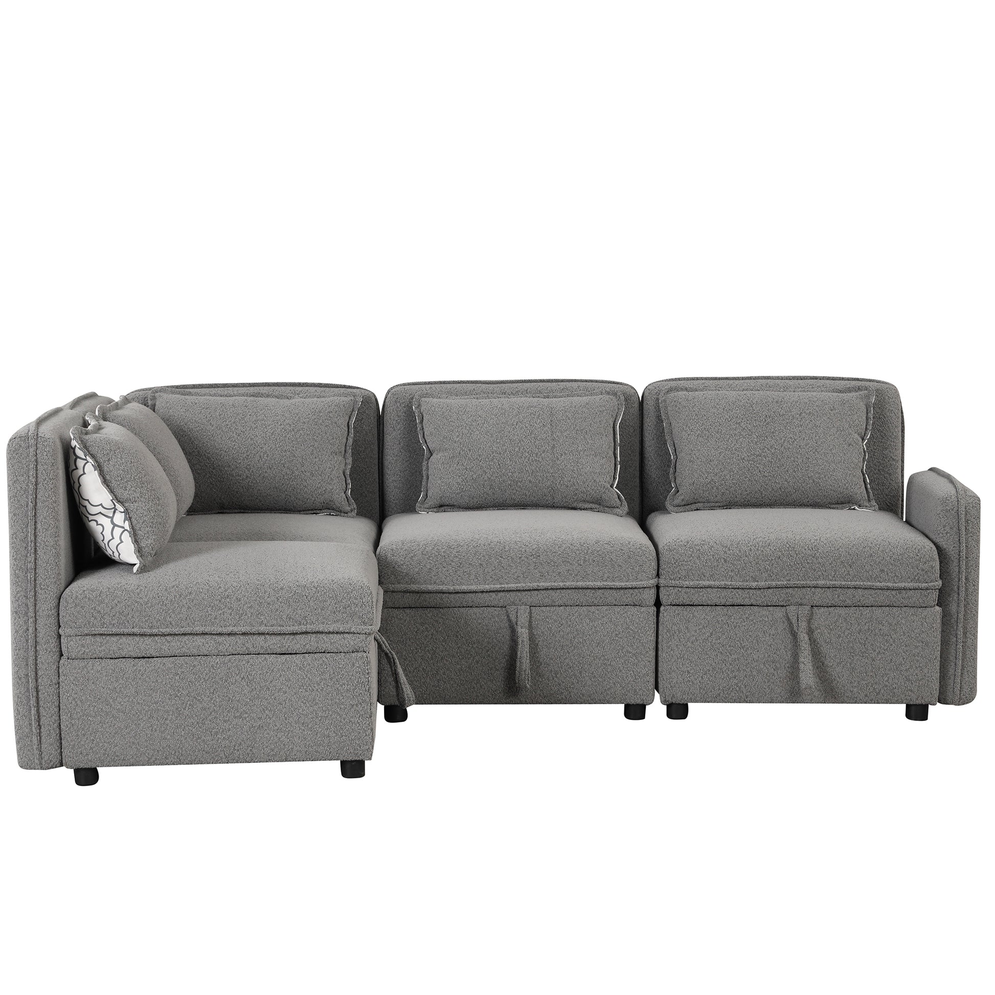 122.8" Convertible Modular Minimalist Sofa Free Combination 4 Seater Sofa Chenille Fabric Sectional Sofa With 5 Pillows For Living Room, Office, Apartment, Small Space, Gray Gray Foam Chenille 4 Seat