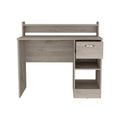 Computer Desk Delmar With Open Storage Shelves And Single Drawer, Light Gray Finish Light Gray Particle Board