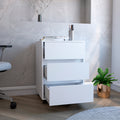 Three Drawers Bang, Filing Cabinet, Roller Blade Glide, White Finish White Particle Board